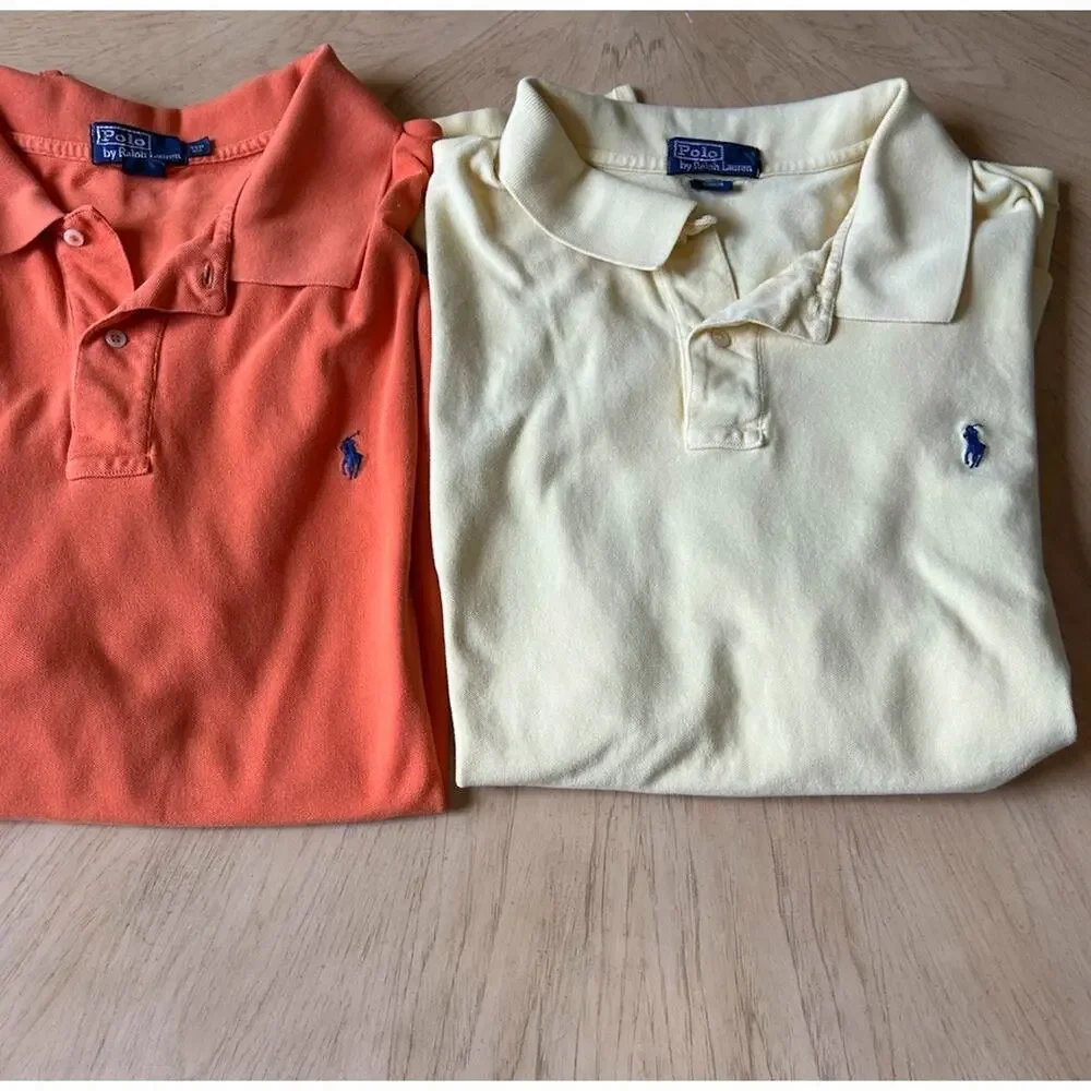 Lot 2 Polo Ralph Lauren Solid Short Sleeve Polo Shirts 3XL/BIG Y2K Orange Yellow
